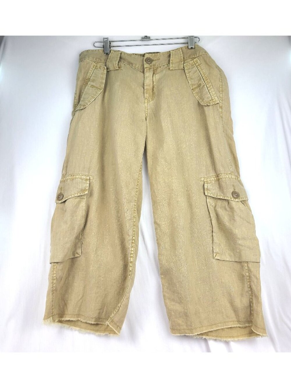 Lucky Brand Gene Montesano 100% Linen Cargo Pants Short 6/28 Light Brown
